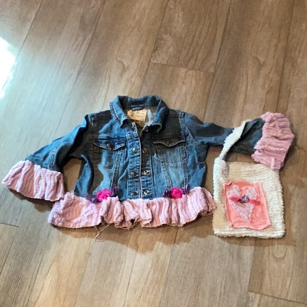 Shabby chic Jean coat with mini tote.